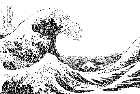 Atkinson dithering example (1-bit, Great Wave)