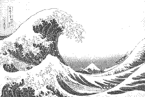 Bayer (ordered) dithering example (1-bit, Great Wave)