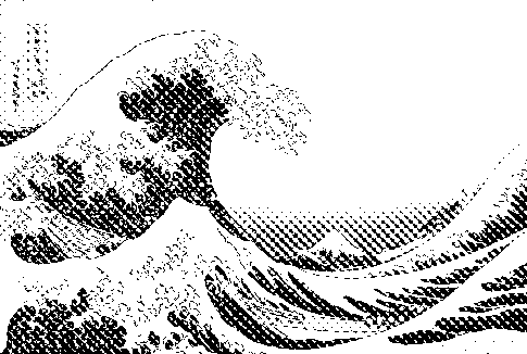 Crosshatch dithering example (1-bit, Great Wave)
