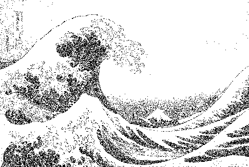 White noise (random) dithering example (1-bit, Great Wave)