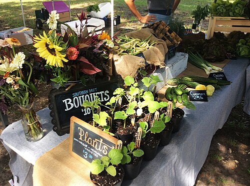 Potted plants for sale at a farmers market (CC0, Alabama Extension)
